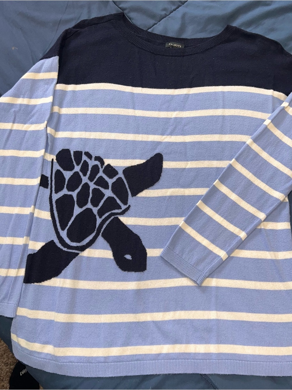 Talbots Blue & White Striped Turtle Sweater Top size medium